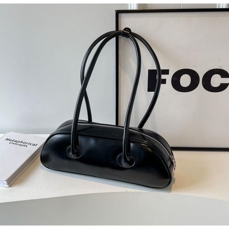 Korean simple solid color PU bag women's new high-end baguette bag 2025 spring and summer versatile axillary shoulder bag