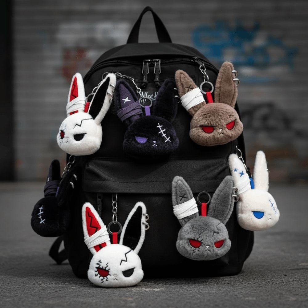 Plush Bunny Plush Keychain Gothic Style Rabbit Bag Charm Dark Bunny Plush Doll Backpack Pendant