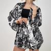 2-piece Casual Women's Pajama Set Long-sleeved Pajamas Lace-up Pajamas Sexy V-neck Pajama Shorts New Loose Home Clothes
