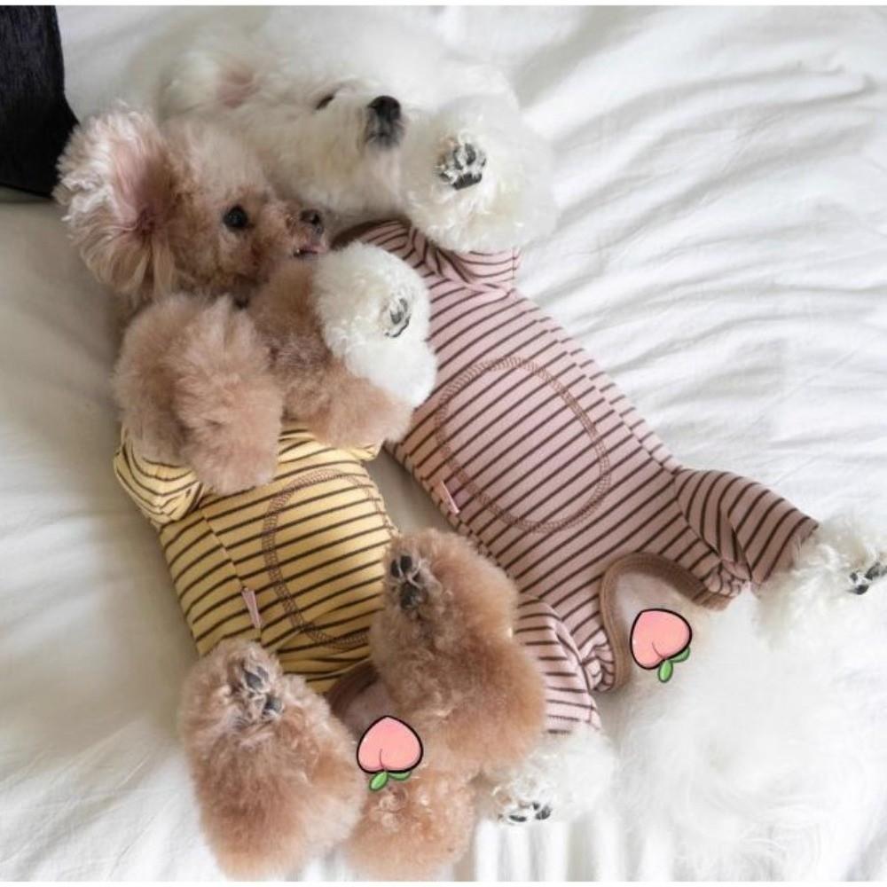 Soft Four-Legged Dog Pajamas Long Sleeves Striped Dog Base Shirt Pet Casual Wear  Belly Protection