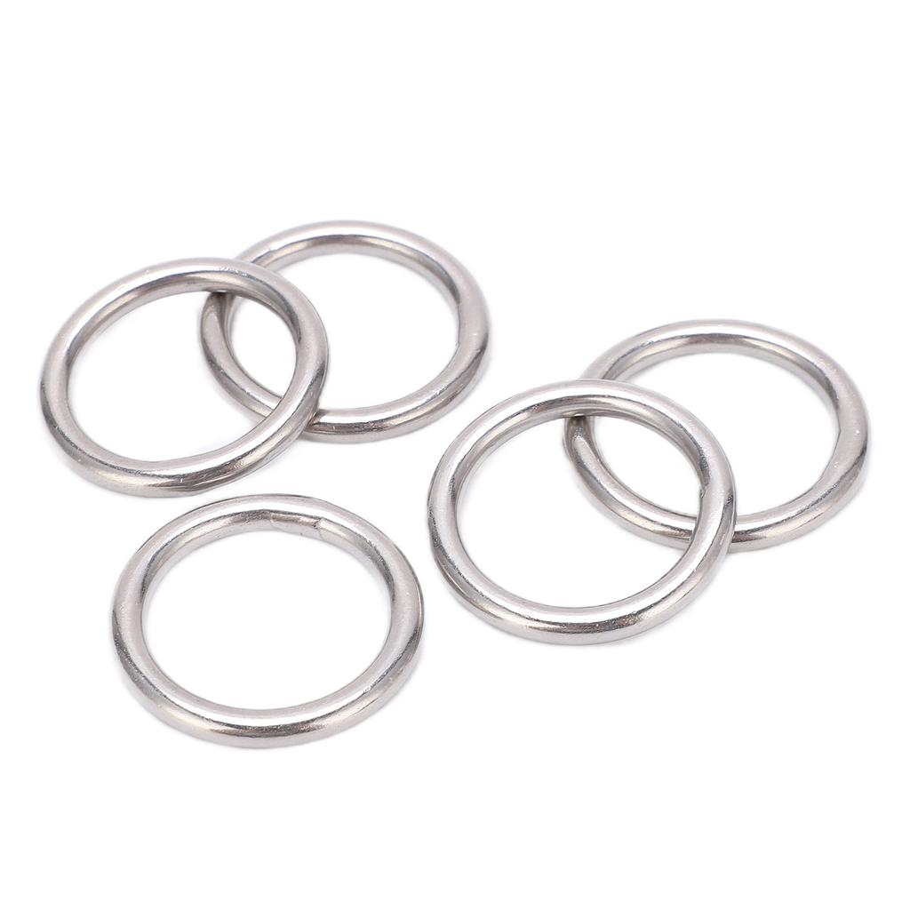 5Pcs 304 Stainless Steel Round O Rings Seamless Multi Purpose Welding Metal O Rings for Marine Boat Equipment Yoga