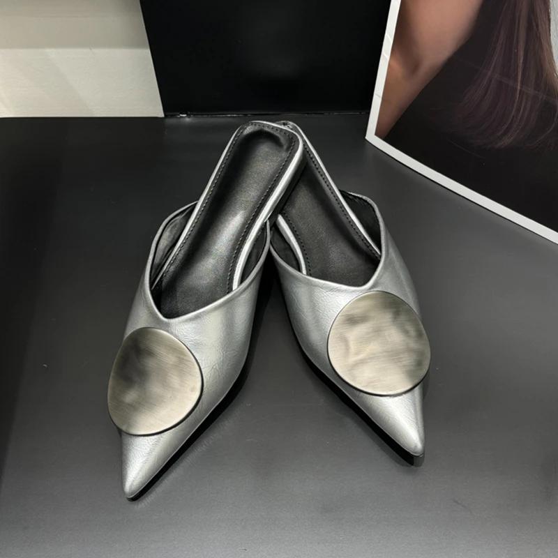 Vintage Women's Spring Summer Flats Mules Slippers Shoes Fashion Slip-On Dress Slides for Ladies Street Style Muels