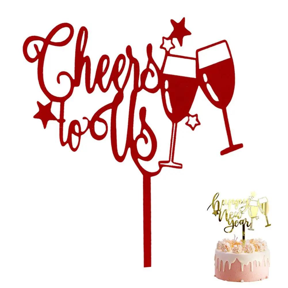 Happy New Year Acrylic Cake Plaque Silver Black Simple Shower Accessories Tools Dessert Baby Decor Cake Design Toppers Acry E0T0
