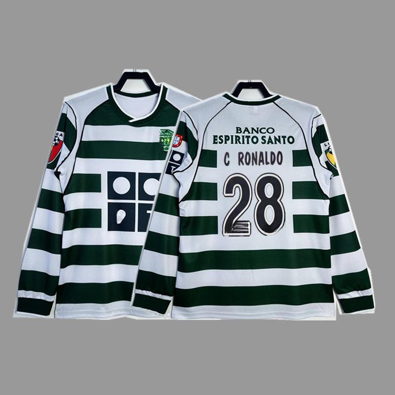 Lisbon Retro Jersey Football Jersey Classic Nostalgic No. 28 C Ronaldo Game Long Short-sleeved Sports Jersey