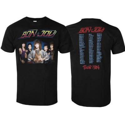 Bon Jovi  Tour 84 TShirt Unisex 100 Cotton Tee Classic Hard Rock Album Graphic Streetwear Top for Rock Music Fans