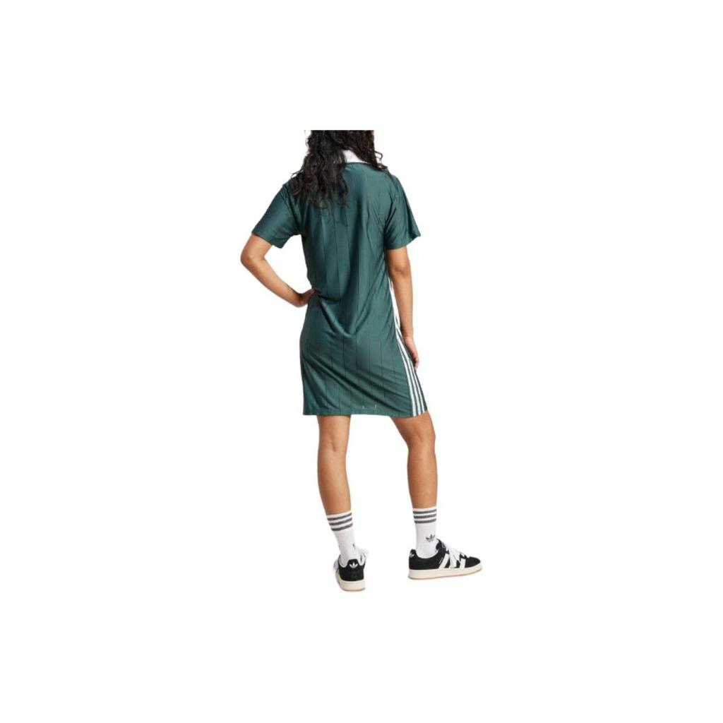 Adidas Originals Adicolor Series Stripe Comfort Soft Breathable Pullover Midi Short Sleeve Dress Women Dress Mineral-Green IX5507