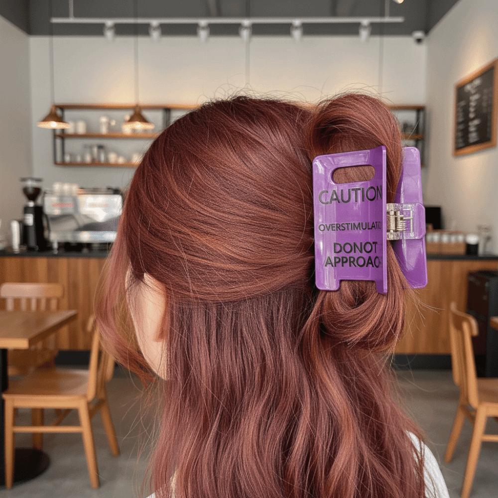 Warning Message Overstimulated Hair Clip Novelty Warning Sign Hairpins Daily