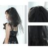 2 Layers Wedding Bridal Veil with Comb Beads Adornment Simple Cut Edge Short Shoulder Length Tulle Sheer Black Veils