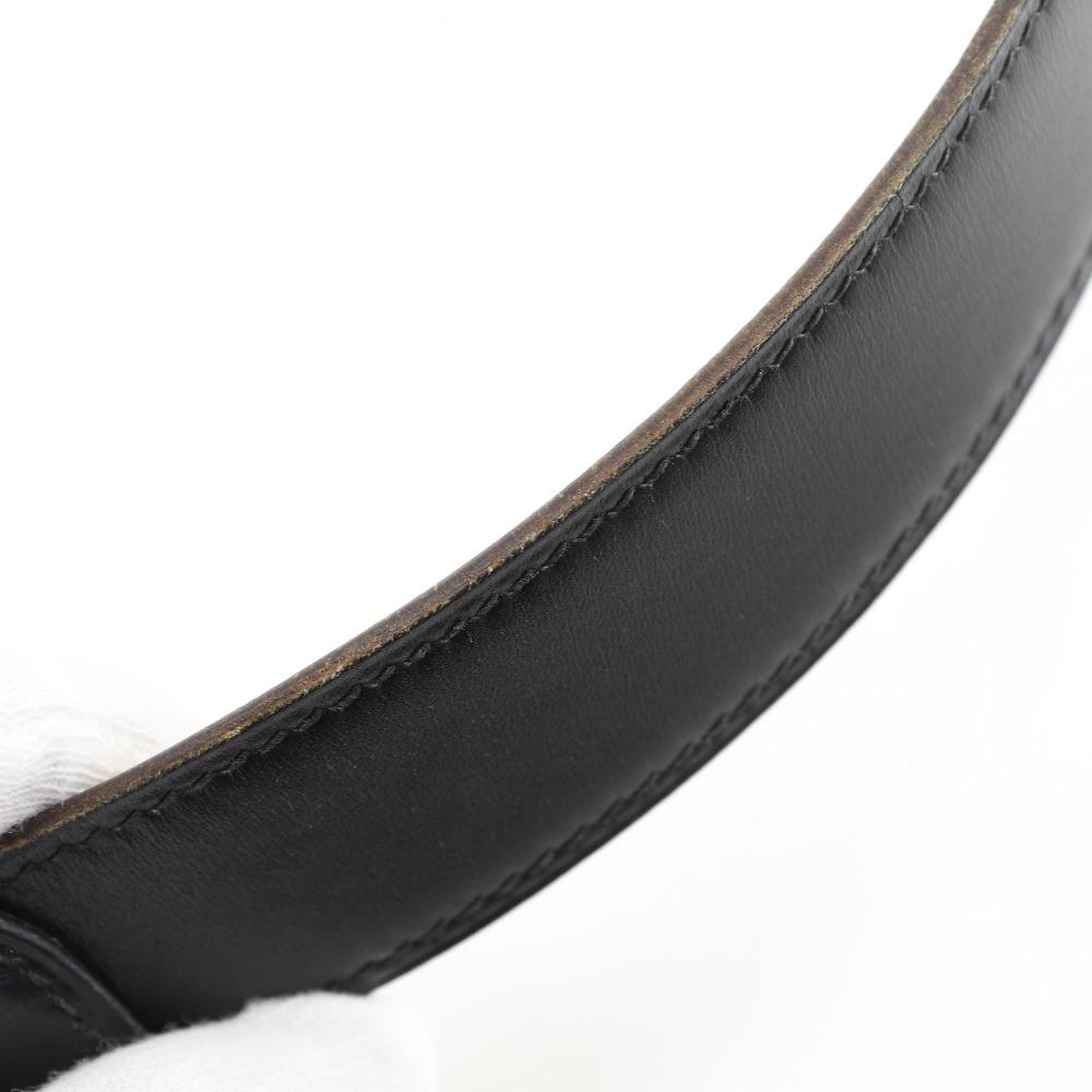 Hermes H Belt Belt Vintage Black Calfskin/Plated Gold Women Used