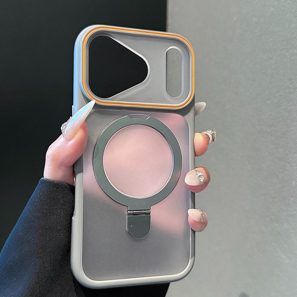Luxury Transparent For Magsafe Stand Case For iPhone 17 16 15 14 13 Pro Max 16Pro 17Pro Magnetic Shockproof Matte Back Cover