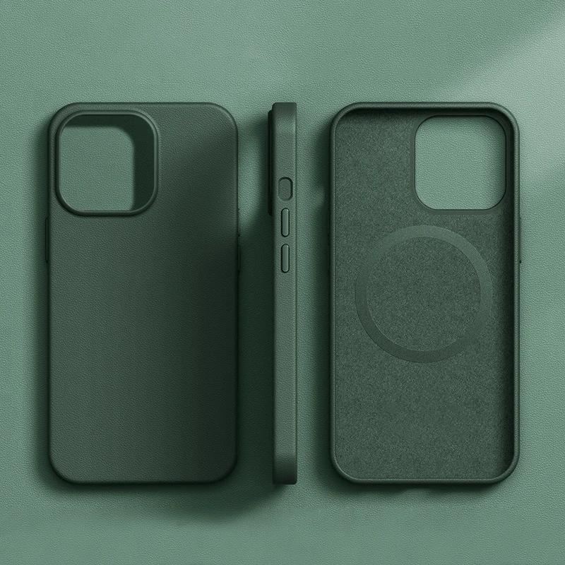 Leren Magnetische Animatie Hoesje voor Voor Iphone 16 15 14 13 Pro Max Plus Magneet voor Magsafe Telefoonhoesje Draadloze Oplaadhoes