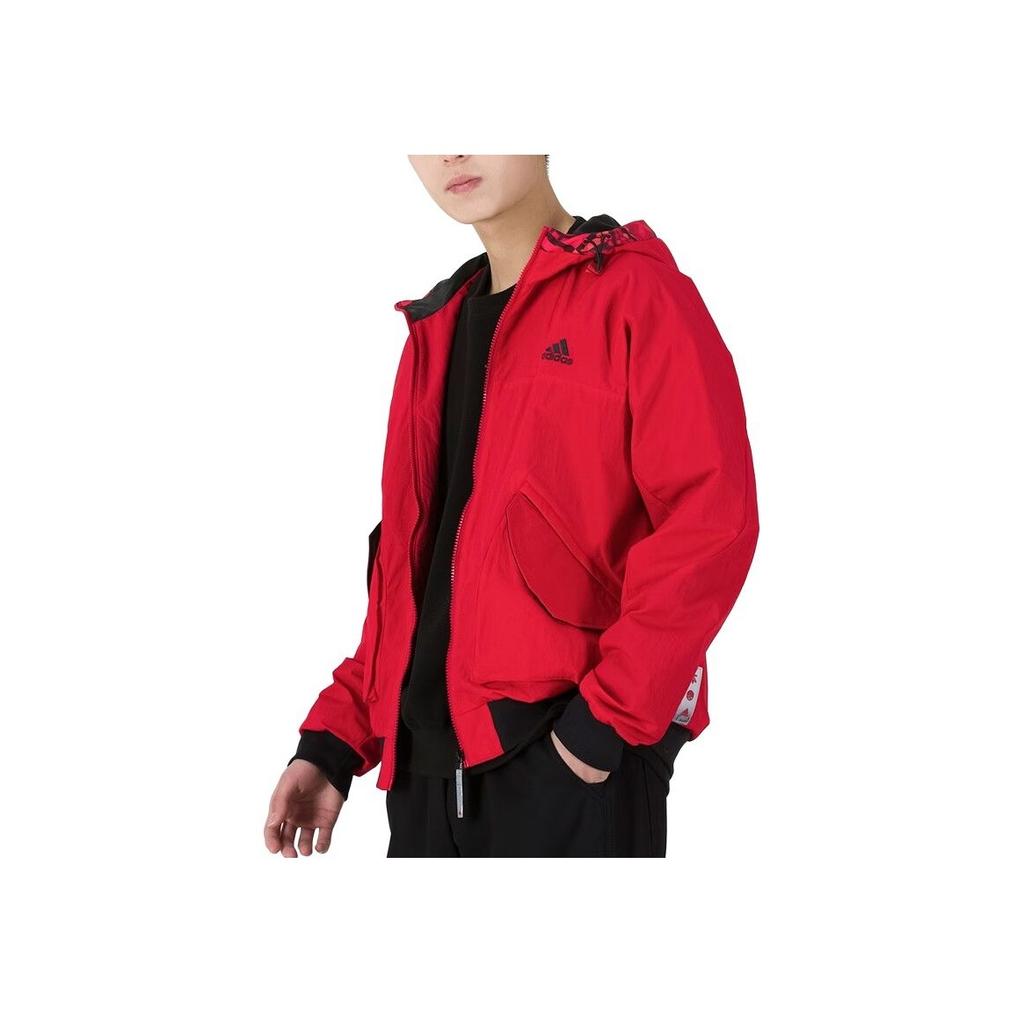 Adidas Chaqueta Hombre Estampado Logo Sólido Capucha Manga Larga Rojo HC0267