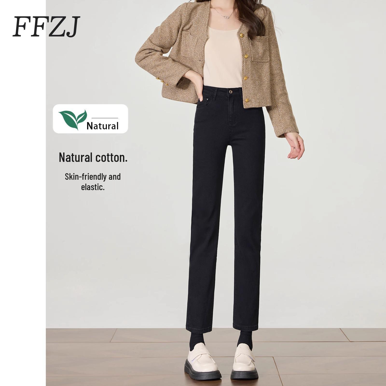 

Women s Fleece-Lined High Waist Slim Fit Jeans for All Seasons Black 8/10 Pants [Spring/Autumn]