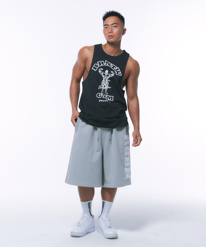 BORN TO WIN Rsbn Half Pants Long Ver [Melange Grey]