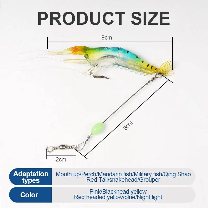 5pcs/lot Luminous Shrimp Soft Lure Fishing Artificial Bait 9cm/6g with Glow Hook Swivels Lifelike Shrimps Carp Fake Worm Tackle