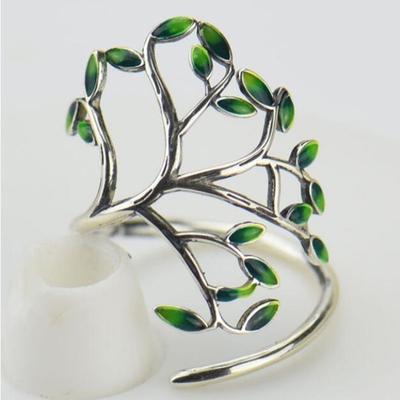 Mode Vintage Hand Drip Glasierte Grüne Blatt Zweig Ring für Frauen Öffnung Einstellbare Ring Schmuck