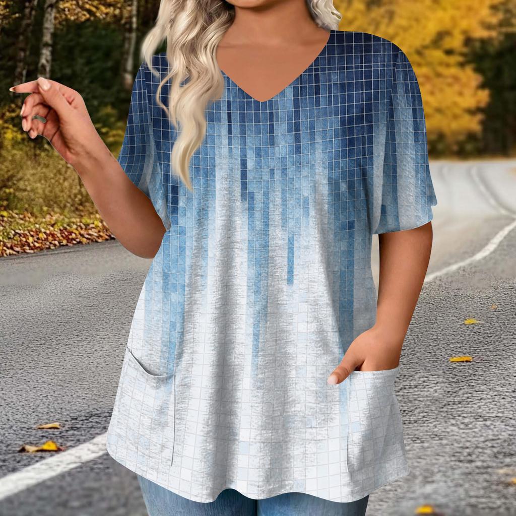 Women's Fashion Plus Size Printed Short Sleeve Blouse For Elegant Commuting And Casual Wear