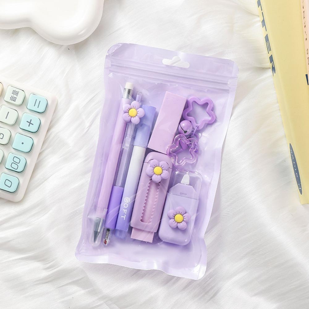 High Quality 7-in-1 Stationery Set Flower Series Kit Gel Pen Pencil Eraser School Supplies