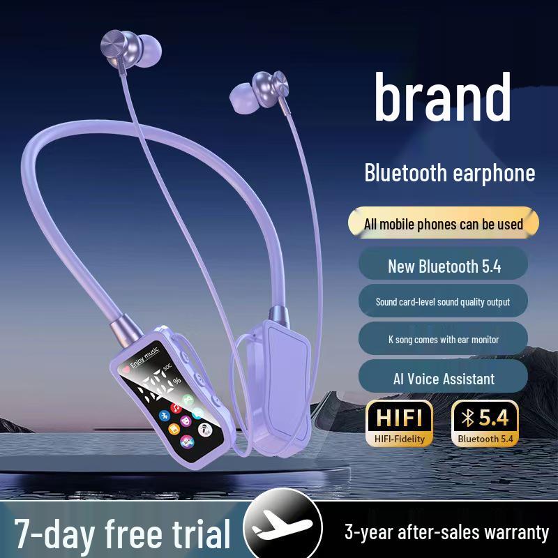 Bluetooth Sports Earphones with Digital Display, Neckband, Long Battery Life, Noise Reduction, Card Slot, and Superior Sound