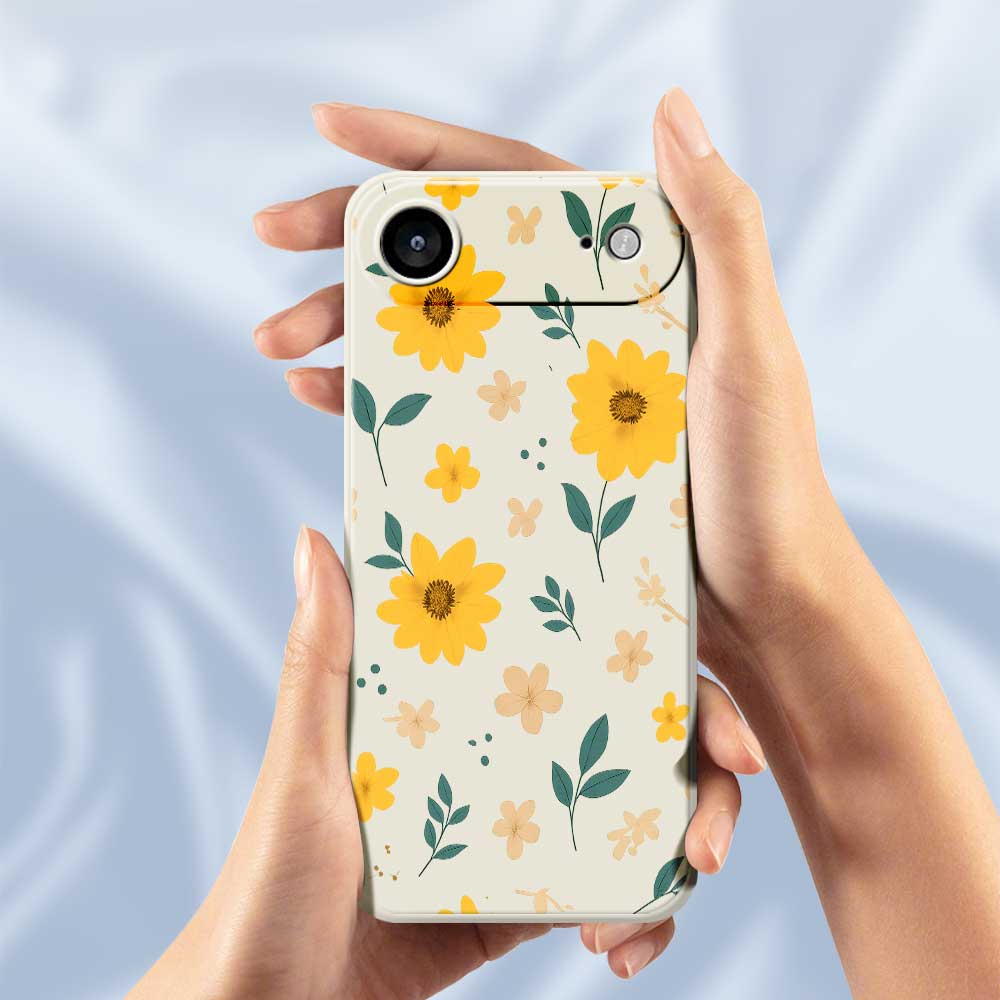 For iPhone 17 Air Case Yellow Floral and Leaves Pattern Printing Straight Edge TPU Phone Back Cover