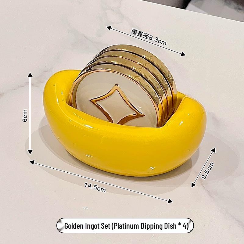 

New Year Gold Ingot Ceramic Plate Set for Dining and Dipping