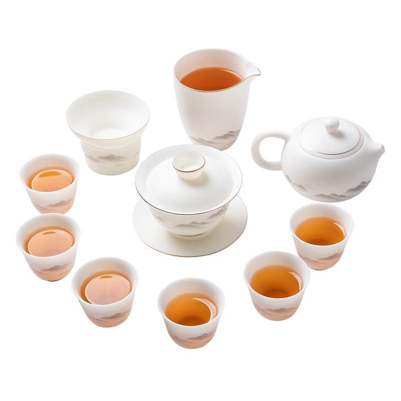 Luxury Gold-Inlaid Jade Porcelain Kung Fu Tea Set
