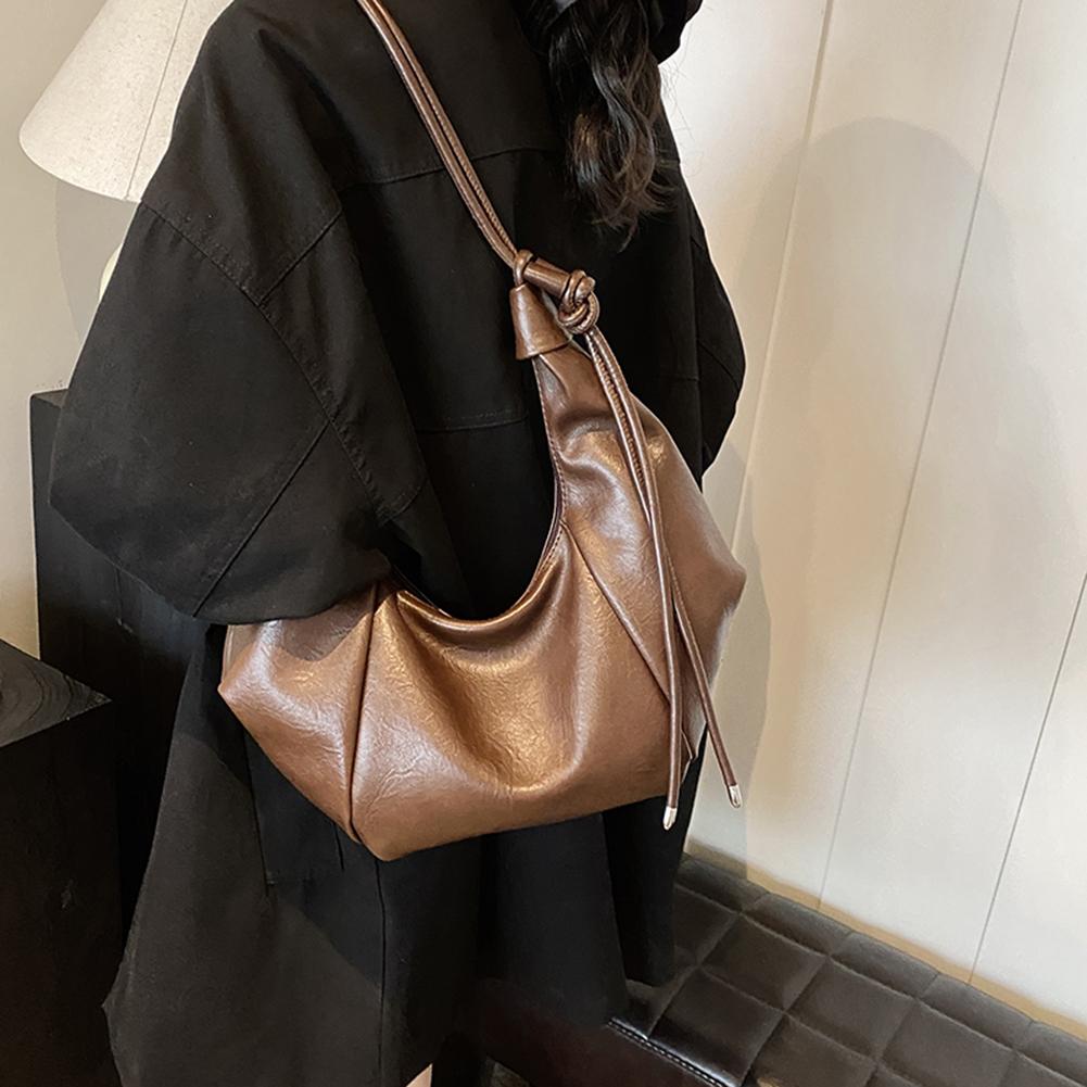 Shoulder Bag for Women Adjustable Strap Crescent Bag PU Leather Solid Color Dumpling Bag Zipper for Work Travel