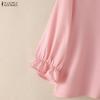 ZANZEA Women Casual Round Neck Solid Color 3/4 Sleeve Loose Blouse