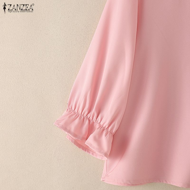 ZANZEA Women Casual Round Neck Solid Color 3/4 Sleeve Loose Blouse