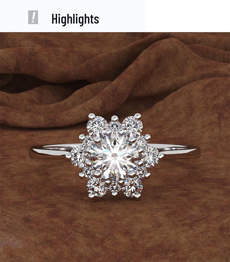 Zhenrong Creative Rhinestone Snowflake Ring, European-American Style, 18K Gold Plated, Rose Gold, Simulated Diamond.