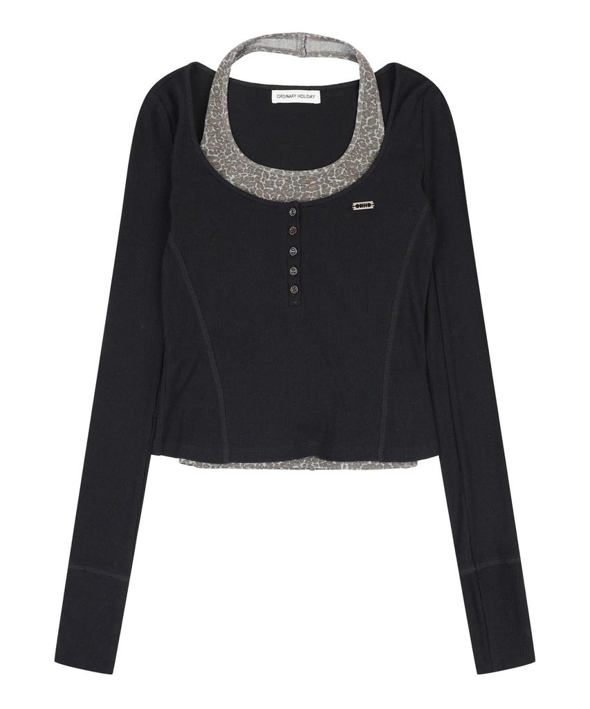 ORDINARY HOLIDAY Halter Layered Set [Black]