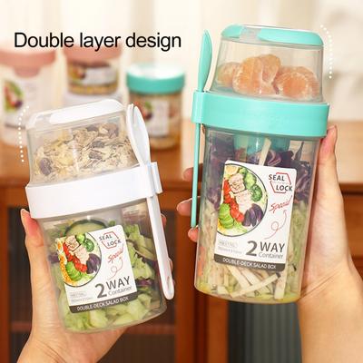 1 Set 560/760ml Snack Box Double Layer Design Breakfast Oatmeal Cereal Nut Yogurt Salad Cup