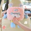 Cute Plush Hanging Car Tissue Box - Cartoon Car Seat Back Accessory for Interior Decoration.