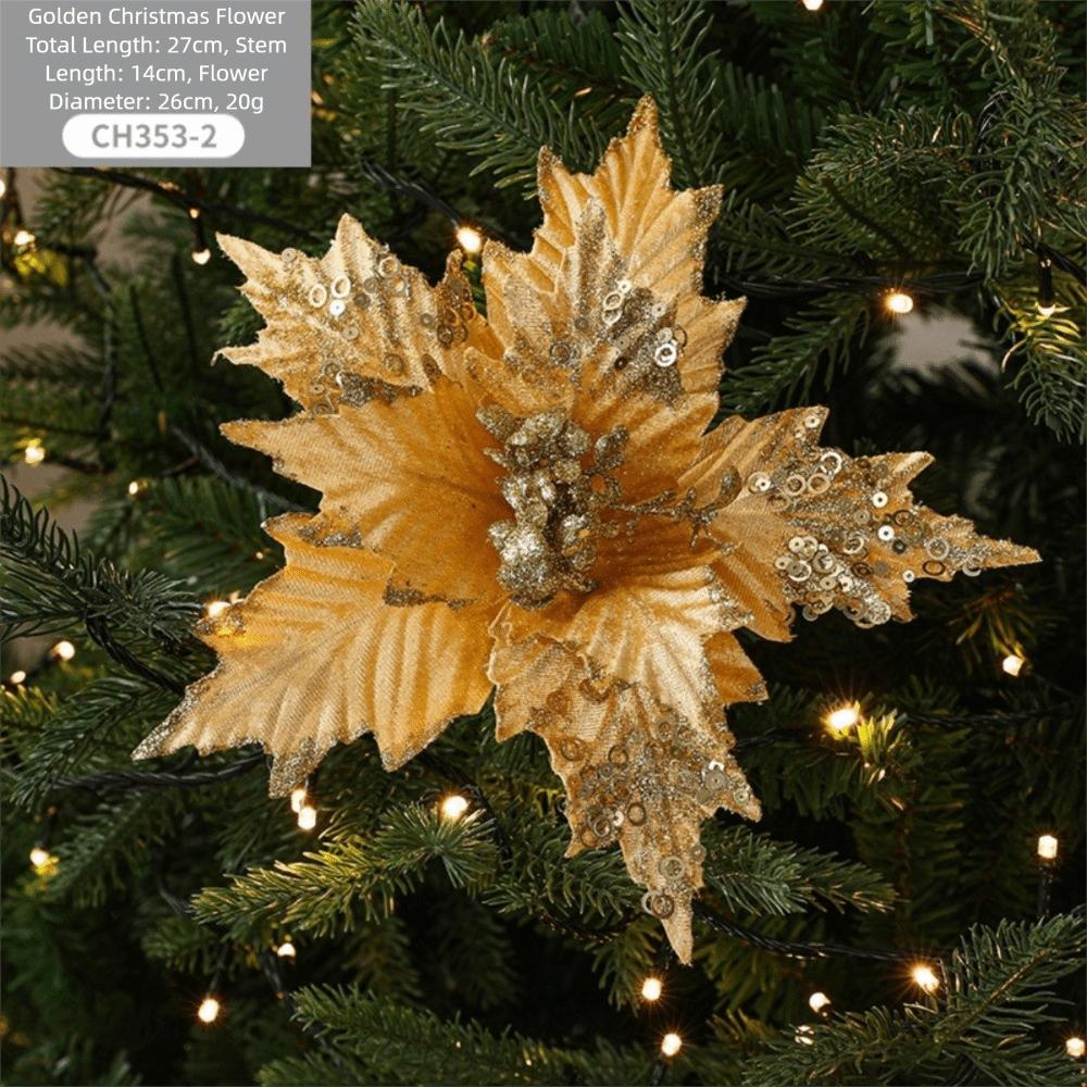 26CM Konstgjord Julstjärna Blomma Paljetter Glittrande Jul Glitter Blomma Glitter Simulering Blommor Julgransprydnad