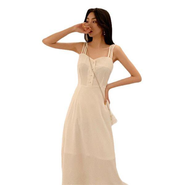 Damen Schlankmachendes Schwarzes Träger-Midikleid - Sommerkollektion 2025