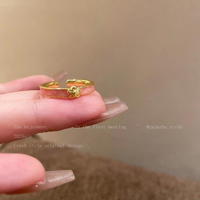 Colorful Enamel Drip Glaze Retro Floral Ring - Women s Trendy Court Style Accessory Adjustable Open Size