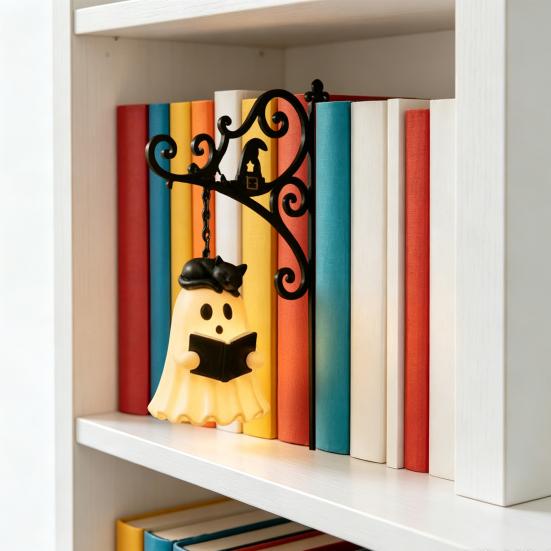 Retro Iron Reading Corner Light Ghost Bookshelf Light, Vintage Library Lantern, Decorative Lamp with Warm LED Lighting, Charming Lantern for