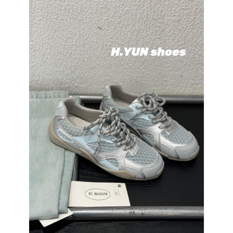 

New leather mesh breathable sneakers women s shoes platform heightening casual versatile dad shoes trend 40 срібло сірий колір