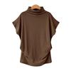 Plus Size Women's Solid Batwing Sleeve T-Shirt - Half-High Collar, Loose Fit, Polyester-Cotton Blend, Short-Sleeve
