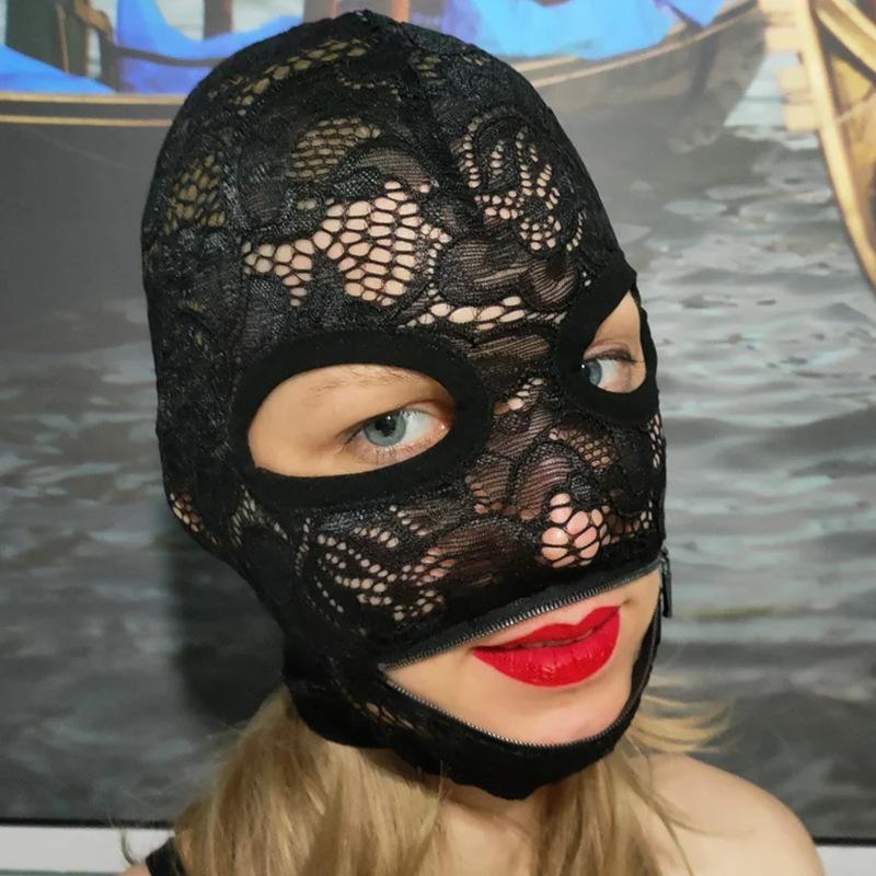 Lace Full Face Mask Adjustable Zipper Mouth Mask