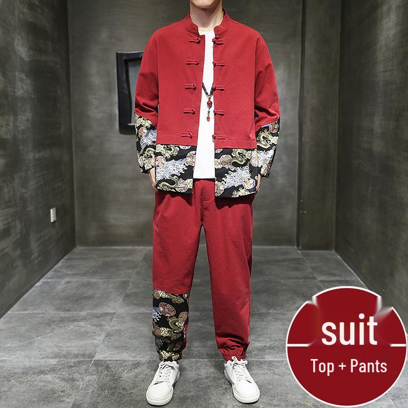 Spring and Autumn Chinese Hanfu Set: Men's Daoist Robe, Zhongshan and Tang Suit Inspired Outerwear