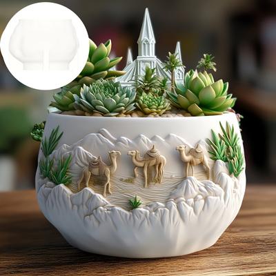 Pasture Lawn Cattle Grazing Relief Succulent Plant Flower Pot Resin Silicone Mold Grassland Cattle Storage Box Gypsum Molds
