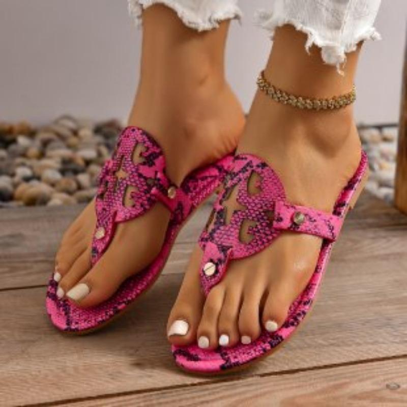 Snake pattern pinch slippers women's new summer large size casual women's flat bottom beach herringbone cool slippers