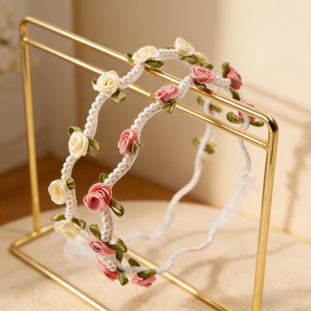 Rose Pearl Headband & Bow Hair Clip - Elegant Floral Ribbon for Bridesmaids & Women's Sweet Style Hair Accessories