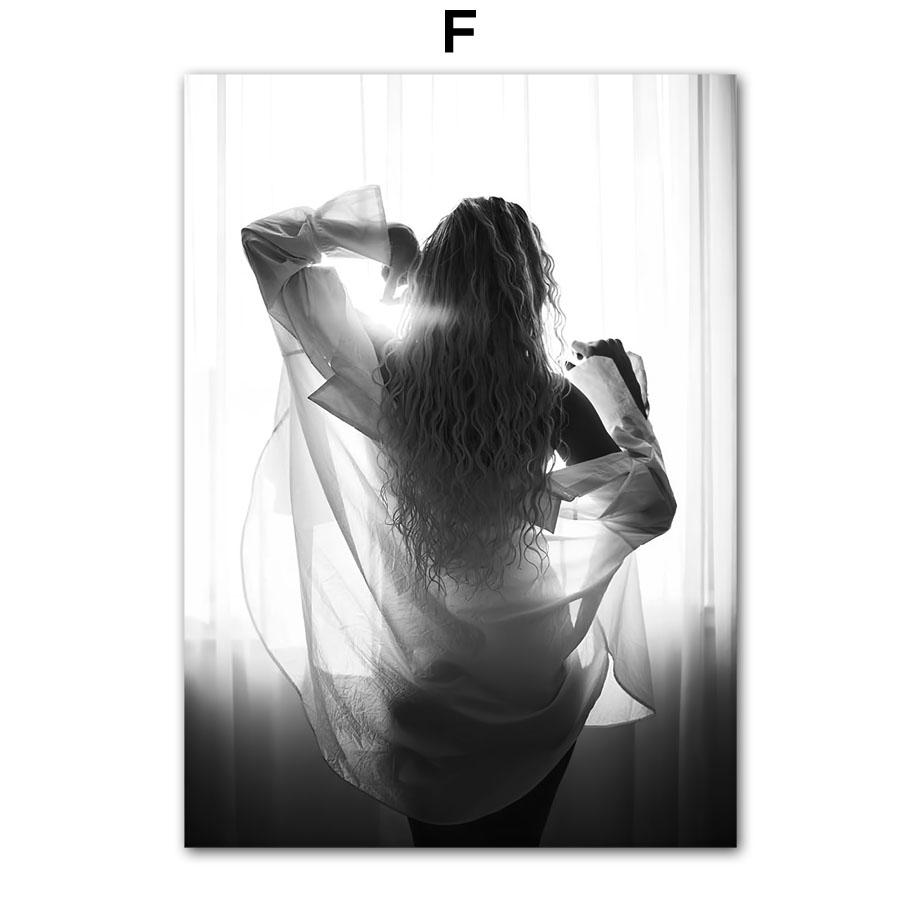 Paris Tower Fashion Girl Star Dog Black White Photos Posters Wall Art Canvas Prints Painting Picture for Living Room Home Decor