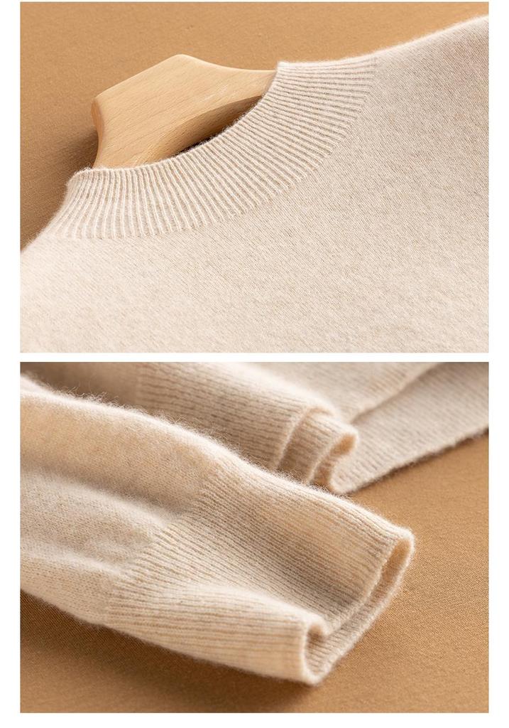 Women's Pure Cashmere Seamless Knit Sweater, Autumn/Winter Half-High Neck, Long Sleeve Base Layer