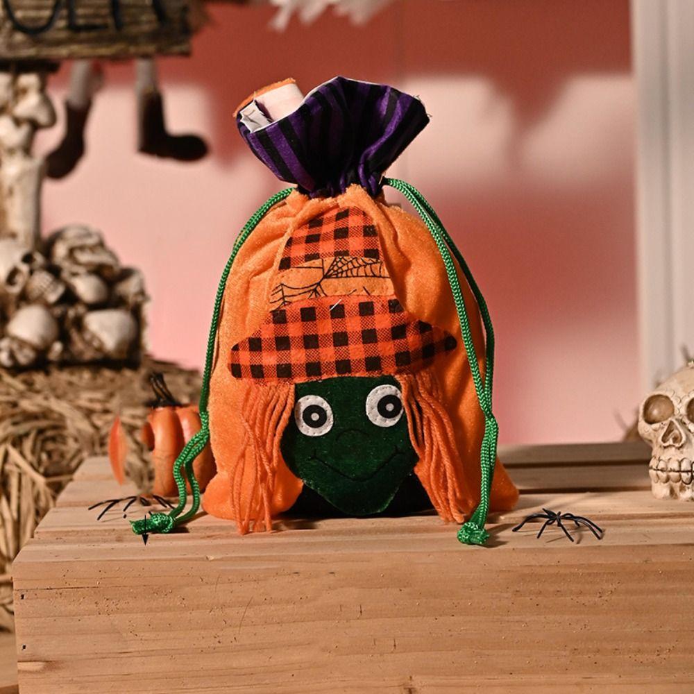 Gifts Pouch Trick or Treat Bag Non-woven Pumpkin Bag Funny Halloween Candy Drawstring Bag  Children