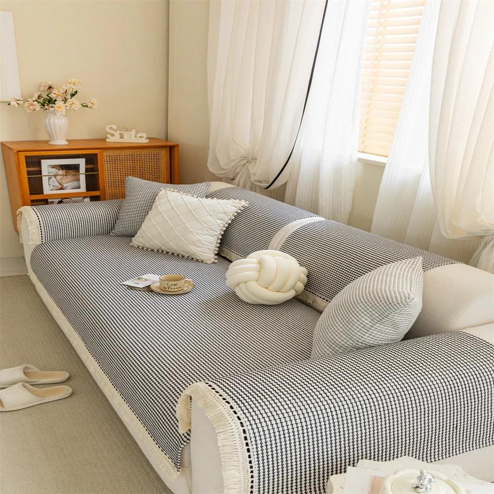 Sofa Cushion Four Seasons Universal Solid Color Anti-Slip Cushion Floor Mat Cloth Cover Leather Sofa Cover