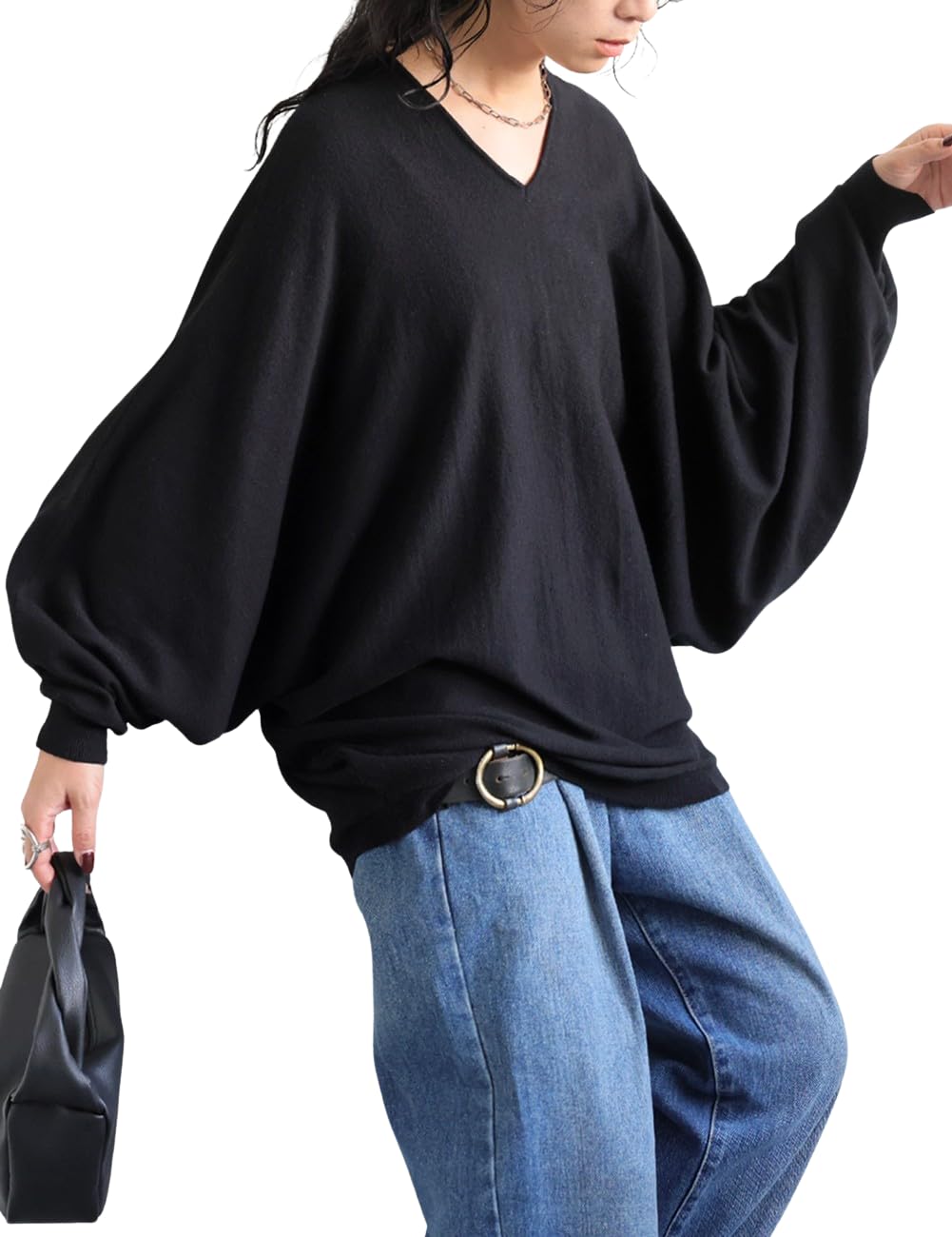 

antiqua Долман Вязаный Длинный Единый Размер Черный Женский Топ, Рукав, PN-00496, 05,