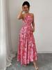 Ethnic Style Women's Halter Maxi Dress - Slimming Waist, Elegant for Beach Vacations